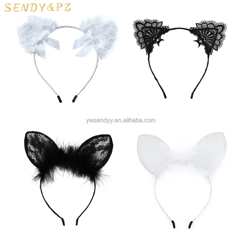 Fashion New Style Women Girls Black Lace Cat Ears fascia Sexy Bell Hair Hoops per copricapo da festa da donna