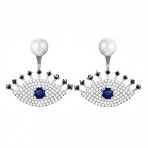 Pendientes de Lujo para Mujer en Plata 925 con Cristal en Forma de Gota, Perla y Piedra Azul para Uso Diario - Product Image 1