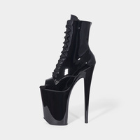 Bottines à plateforme sexy en cuir PU noir verni imperméable à bout ouvert de 9 pouces (23 cm)