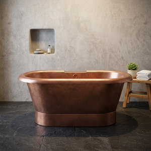 Bañera Ovalada Independiente de Cobre, Estilo Antiguo, Metálica, Marrón, para Adultos - Product Image 3