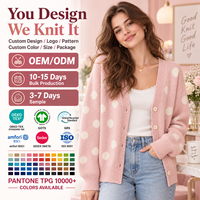 Damen Polka Dot Cardigan Pullover Übergroßer V-Ausschnitt Knopfleiste Fallende Schulter Langarm Jacquard Herbst Winter Maßgefertigte Strickware