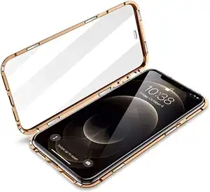 Aksesori ponsel casing ponsel 360 penutup ponsel kaca Tempered dua sisi untuk iphone 15 14 13 12 pro max
