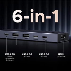UGREEN HUB USB C 6 en 1, 10Gbps, 4K 60Hz, USB3.2, PD100W, Divisor USB para Laptop, <span class=keywords><strong>Macbook</strong></span> <span class=keywords><strong>Pro</strong></span>, Air, iPad, Android, Estación de Conexión - Product Image 2