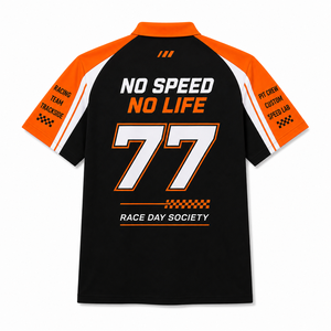 Polo de manga corta para equipo de carreras, con bloques de color y gráfico personalizado de Full Throttle, para fanáticos del automovilismo. - Product Image 6