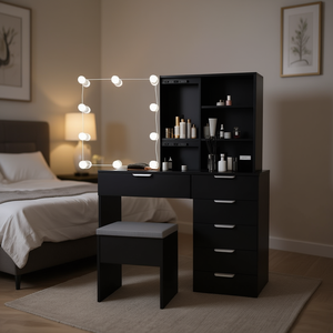 Juego de tocador de maquillaje FCH con gabinete con espejo iluminado, 6 cajones, muebles de dormitorio de diseño moderno - Product Image 2