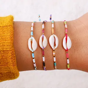 Pulseira boêmia colorida de semente frisada, bracelete para mulheres moda trançada ajustável boho, joias para verão, praia, 2023