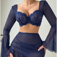 Ensemble de lingerie sexy pour femmes, soutien-gorge et culotte en dentelle transparente, tentation, passion, robe de soirée, nuisette, ensemble de sous-vêtements pour femmes