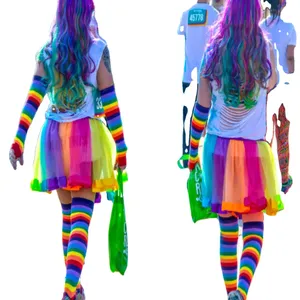 Rainbow Tutu Women Color Run Tutu Costume Adult 5K Race Tutu Skirt With Glove and Leg Warmer