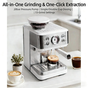 <span class=keywords><strong>Machine</strong></span> à <span class=keywords><strong>expresso</strong></span> semi-automatique à une touche en acier inoxydable avec thermomètre visuel, plateau chauffant et moulin <span class=keywords><strong>intégré</strong></span>, 16-20 tasses, pour hôtels et foyers - Product Image 2