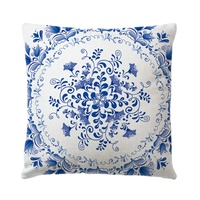 Style chinois Lin Carré Décoratif Canapé Coussins Bleu Blanc Porcelaine Impression Housse De Coussin