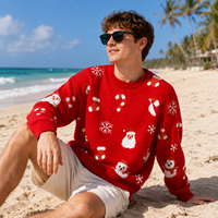 Pull de Noël Rouge en Gros pour Hommes – Col Rond Ample Style Décontracté Jacquard Tendance Automne-Hiver