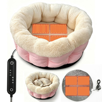 Coussin chauffant USB pour animaux de compagnie, en polaire douce, rond, type grotte, lavable, pour chien et chat