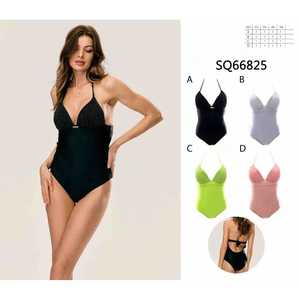 Costume da bagno bikini imbottito da donna con top a fascia e slip a vita alta, due pezzi, per l'estate e la spiaggia, all'ingrosso 66825 - Product Image 1