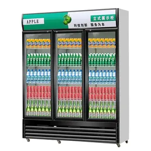 Üç kapı ticari dik soğutucu buzdolabı mağaza cam kapi ekran buzdolabı içecek soğuk içecek soğutucu