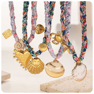 Boho verano hecho a mano cuerda colorida Acero inoxidable océano serie sol Shell corazón cangrejo declaración colgante collar para mujer - Product Image 5