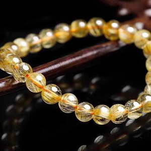 Pulsera de Cuarzo Rutilado Dorado Natural de Moda, Cuentas Redondas Lisas, Pulsera de Cuarzo Brasileño con Cabello de Oro, Energía Espiritual y Prosperidad - Product Image 2