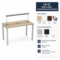 Table de bibliothèque durable avec lampe de bureau intégrée et plateau en mélamine pour salle de lecture universitaire, fourniture pour projets institutionnels