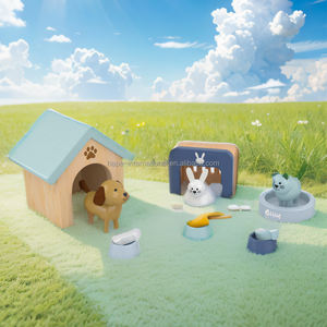 Jouet en bois interactif pour enfants, meubles pour bébés, animaux de compagnie, <span class=keywords><strong>maison</strong></span> de <span class=keywords><strong>poupée</strong></span> miniature DIY rose avec chien et chat - Product Image 2