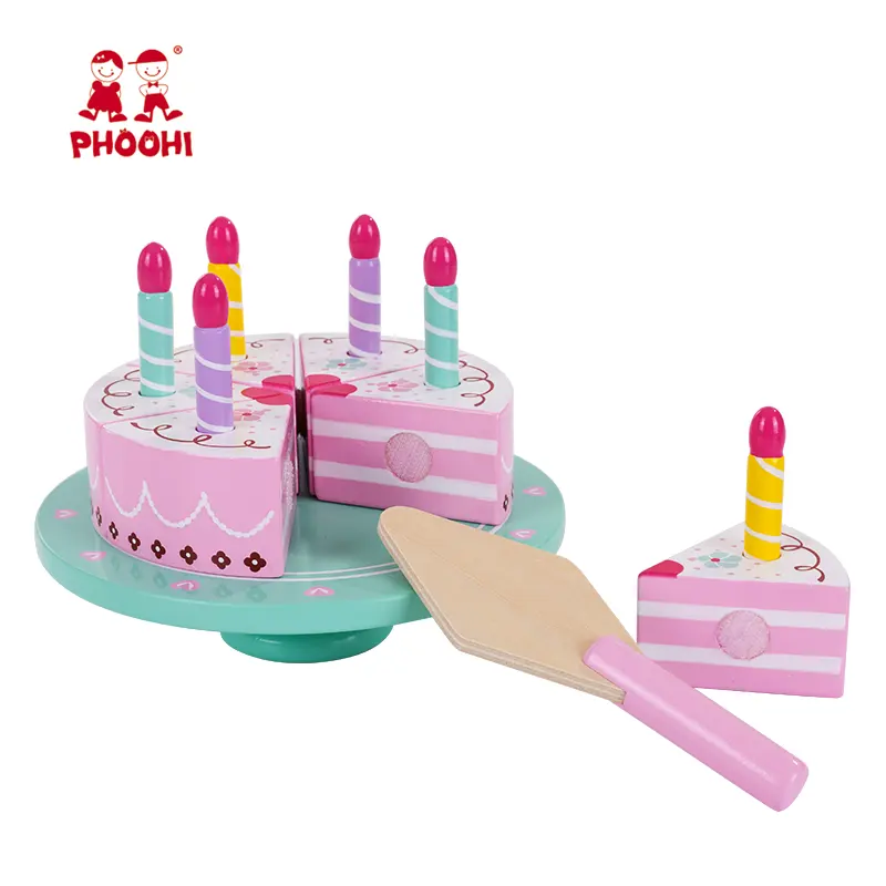 Desain Baru Preten Play Makanan Kayu Pemotong Kue Ulang Tahun Mainan untuk Anak 3 +