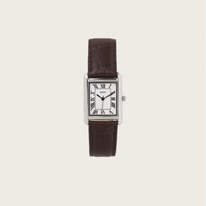 Montre classique carrée large GBHW, argentée et marron, montre-bracelet à quartz avec boîtier en acier inoxydable, bracelet en cuir, style luxueux - Product Image 1
