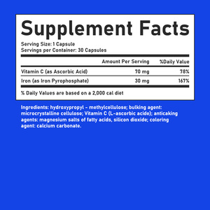 Capsules de fer de haute qualité avec vitamine C pour un cycle plus équilibré et favorisent la maintenue de niveaux sains de fer - Product Image 2