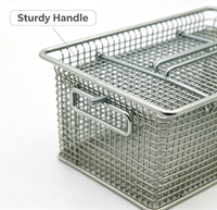 Panier de rangement en treillis métallique en acier inoxydable avec deux poignées, panier de nettoyage industriel pour laboratoire et atelier