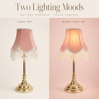 Lampe de table rechargeable rose « Light up Every Promise » avec franges perlées pour la décoration de réceptions de mariage et d'événements nuptiaux