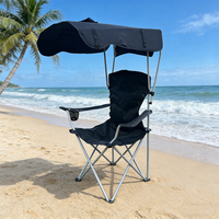 Chaise pliante portable avec auvent pare-soleil et table intégrée pour camping, pêche, plage, barbecue, pique-nique, chaise d'extérieur