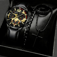 Luxuriöse Herren-Quarzuhr mit Armband, Ring und Halsketten-Set im Punk-Stil, Schmuck für Männer, Geschenk, modisches Accessoire