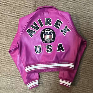 سترات جلدية أصلية بمقاسات كبيرة للنساء من أوروبا والولايات المتحدة، معطف نسائي من جلد الحملان باللون الوردي والأحمر، سترات قصيرة على طراز الجامعة - Product Image 3