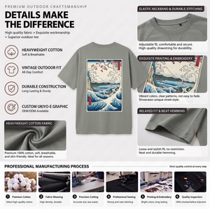 Salbeigrünes Baumwoll-T-Shirt mit Rundhalsausschnitt und japanischem <span class=keywords><strong>Ukiyo</strong></span>-<span class=keywords><strong>E</strong></span>-Wellen-Fuji-Berg-Grafikdruck, lockeres Kurzarm-Shirt - Product Image 2