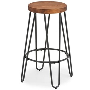Ergonomic Contemporary Counter Height Pub <b>Stool</b> Decorative Metal Frame with Wooden Top Bar Restaurants Hotels Outdoor Settings - Product Image 1