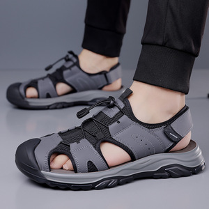 Sandalias de malla con punta cerrada y correa cruzada para hombre, suela de goma transpirable de verano, estilo ligero informal con cordones - Product Image 4