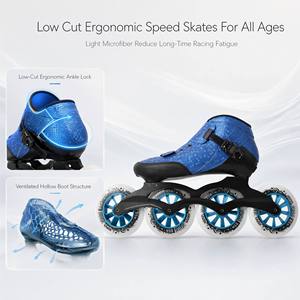 Patins à roulettes de vitesse, patins de course pour enfants et adultes, patins à <span class=keywords><strong>glace</strong></span> professionnels, patins en ligne à grandes roues, tige en microfibre, caoutchouc - Product Image 4