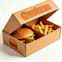 Boîte à emporter personnalisée en papier kraft pour burgers et frites, emballage alimentaire à compartiments, boîte à lunch jetable à clapet pour