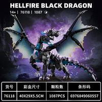 Set de Construcción Hellfire Black Dragon, 1087 Piezas, Articulaciones Móviles, Modelo de Dragón de Fantasía para Adultos