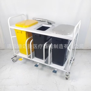 Chariot de collecte des déchets médicaux à 3 bacs en acier inoxydable, durable, pour usage hospitalier - Product Image 4