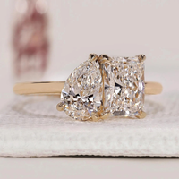 Bague de fiançailles Toi et Moi à deux pierres en diamant de laboratoire taille poire radiant 0,5-3 carats, or massif 10K/14K/18K, certifiée IGI CVD/HPHT, personnalisable