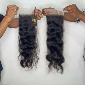 Extensiones de cabello humano natural de templo indio Cierre de encaje rizado paquetes crudos naturales con cierre de encaje transparente HD - Product Image 1