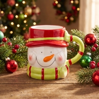 Vente en gros de tasses en céramique de Noël, lot de 4 modèles assortis (Père Noël, Bonhomme de neige, Renne, Pingouin), 350 ml, pour café et thé, avec logo personnalisé, fournisseur de cadeaux