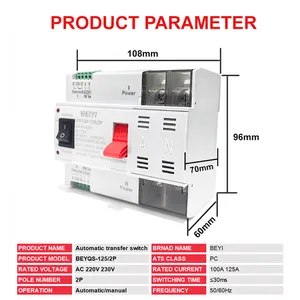 Ev 2 kutuplu 100a çift güç değişimi otomatik şanzıman değiştirme (ats)