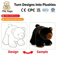 Peluche Ours Multi-tailles en Coton PP Doux, Marron Polaire et Noir, Poupée Confortable Rembourrée pour Cadeau OEM