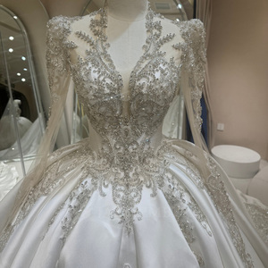 Dw0217 Elegante Vestido de Novia Color Marfil con Cuentas Brillantes, Corsé de Encaje, Vestido de Gala de Satén con Cola Catedral Jancember - Product Image 2