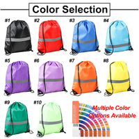 Sac à cordon personnalisé en polyester imperméable avec bande réfléchissante, sac à dos de sport à cordon, sac de sport pour marathon et salle de sport