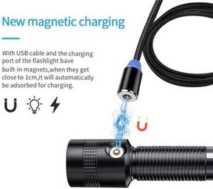 Torcia a <span class=keywords><strong>LED</strong></span> Super luminosa tattica tattica piccola torcia <span class=keywords><strong>10000</strong></span> Lumen ricaricabile 4 modalità cavo di ricarica magnetica per - Product Image 2
