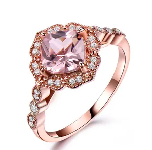 European And American Fashion 925 Sterling Silver Rose Gold Ring Morganite Wedding Ring With Cz For Women