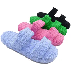 2021 Hot Sale Women House Plush shoes Flat Indoor Fluffy Ladies Winter Bedroom Towel Slides Slippers