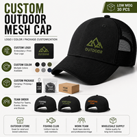 Ademend outdoor 6-panel mesh petje met katoenen voorkant, verstelbare gebogen klep, zonbescherming, op maat gemaakte pet