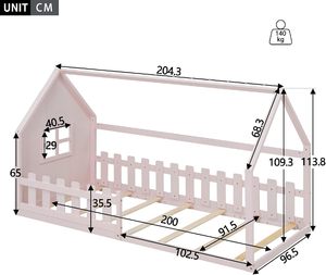 Cama de Casa de princesa, cama individual rosa para Niñas para guardería con barrera y cabeza, diseño único, marco de cama moderno de madera para niños - Product Image 2