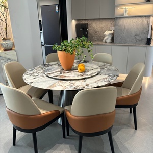 Brazil sang trọng đá cẩm thạch bàn ăn tùy chỉnh kích thước tròn kết cấu phong phú cho nhà hoặc nhà hàng ghế 6-15 người - Product Image 3